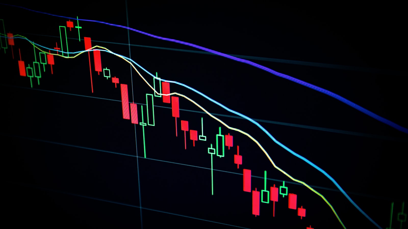 Stock chart overlay on New York financial district